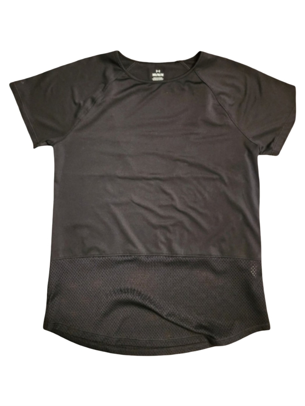 UNDER ARMOUR HeatGear Mesh Bottom Breathable Short Sleeve Training Top Black Sz